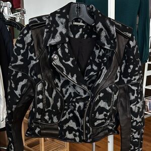 Diane Von Furstenberg Leather Jacket in Black and Gray